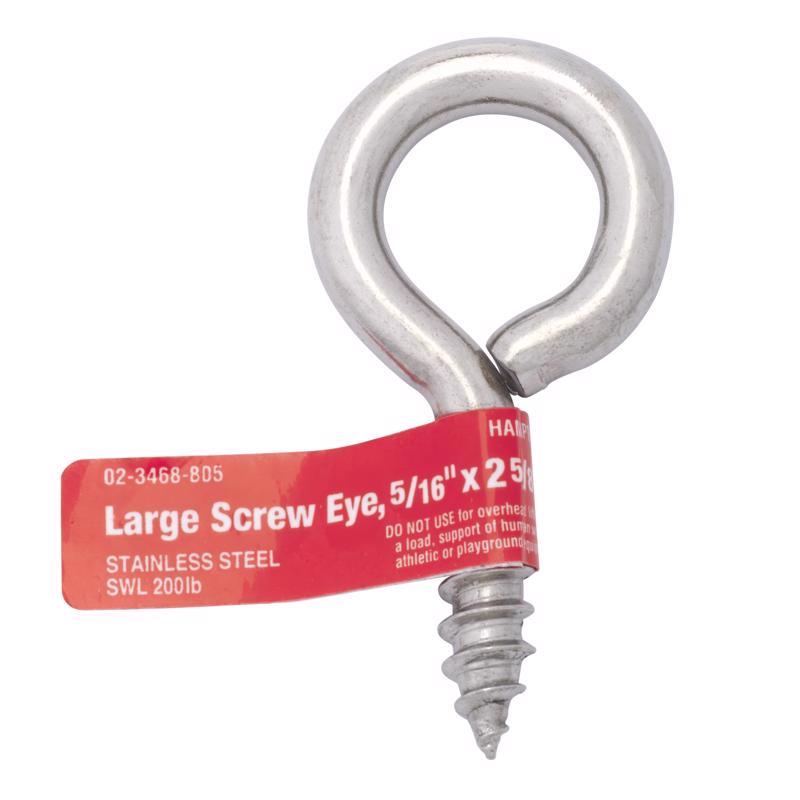 Hampton 11/32 in. D X 2-5/8 in. L Polished Stainless Steel Screw Eye 200 lb. cap. 1 pk (Pack of 10)