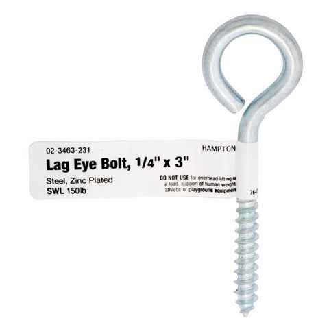 Hampton 1/4 in. X 3 in. L Zinc-Plated Steel Lag Thread Eyebolt (Pack of 10)