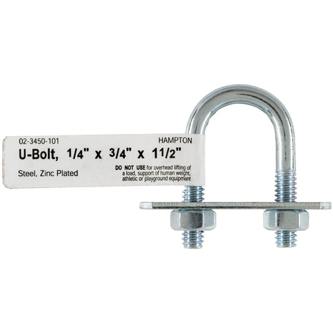 Hampton 1/4 in. X 3/4 in. W X 1-1/2 in. L Coarse Zinc-Plated Steel U-Bolt (Pack of 10)