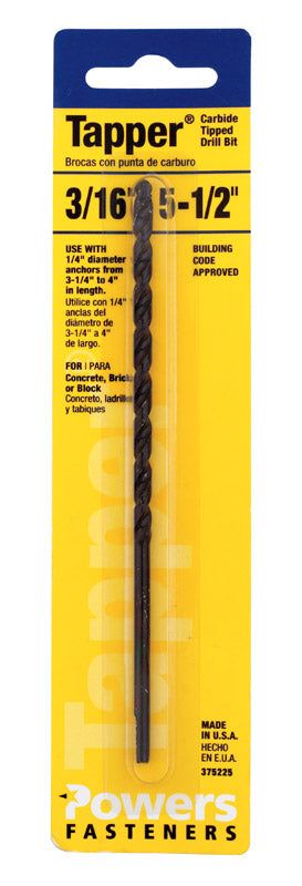 HILLMAN Tapper 3/16 in. X 5-1/2 in. L Carbide Tipped Drill Bit Straight Shank 1 pc