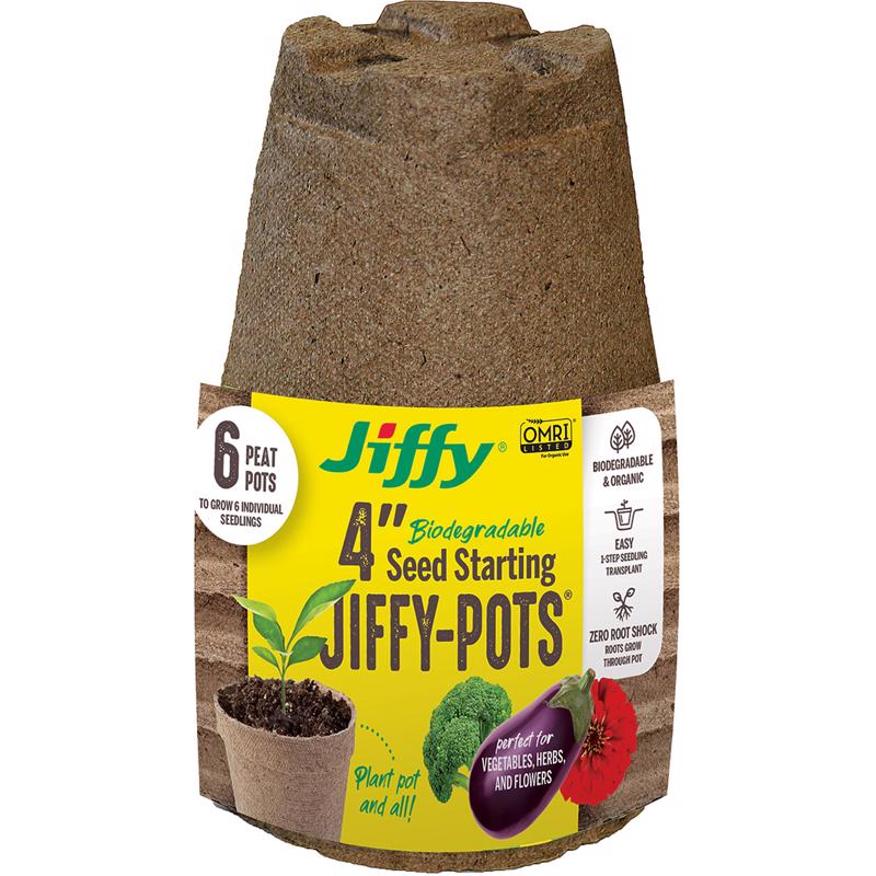 Jiffy 1 Celda 4 pulg. de alto x 4 pulg. de ancho Maceta de turba para germinación 6 pzas.
