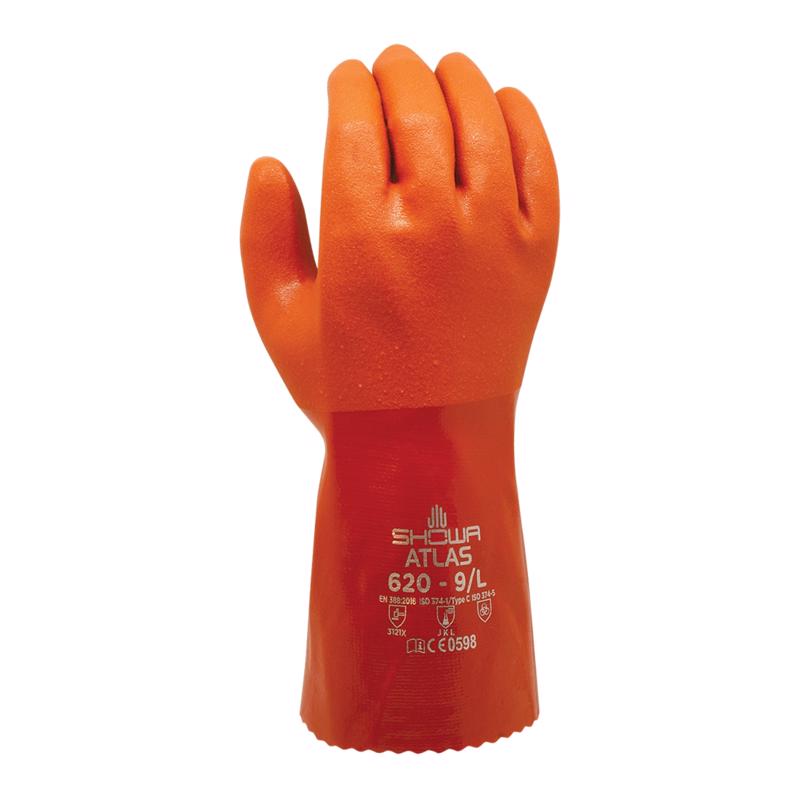 SHOWA ATLAS 620 Unisex Indoor/Outdoor Chemical Gloves Orange L 1 pair