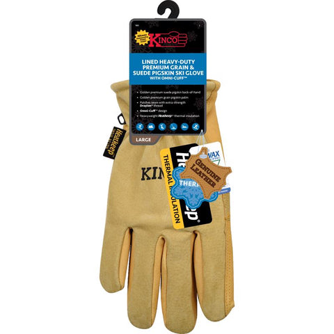 Kinco M Pigskin Leather Cold Weather Black/Gold Ski Gloves