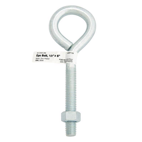 Hampton 1/2 in. X 6 in. L Zinc-Plated Steel Eyebolt Nut Included (Pack of 5)