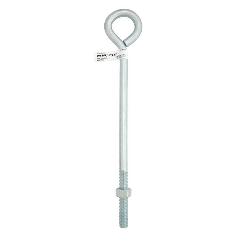 Hampton 1/2 in. X 12 in. L Zinc-Plated Steel Eyebolt Nut Included (Pack of 5)