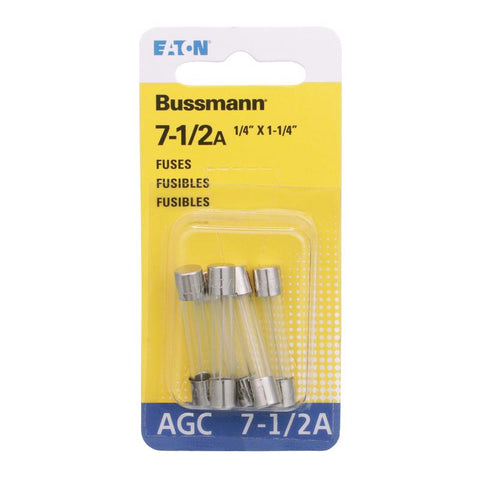 Bussmann 7.5 amps AGC Clear Glass Tube Fuse 5 pk (Pack of 5)