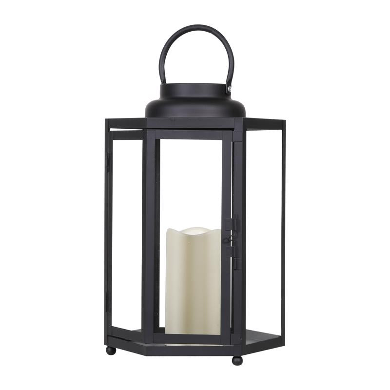 Alpine 14 in. Glass/Plastic Decorative Black Flameless Lantern (Pack of 2)