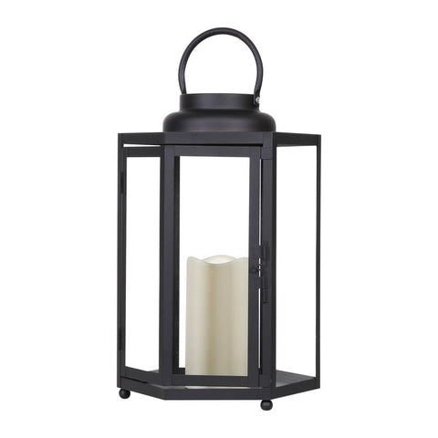 Alpine 14 in. Glass/Plastic Decorative Black Flameless Lantern (Pack of 2)