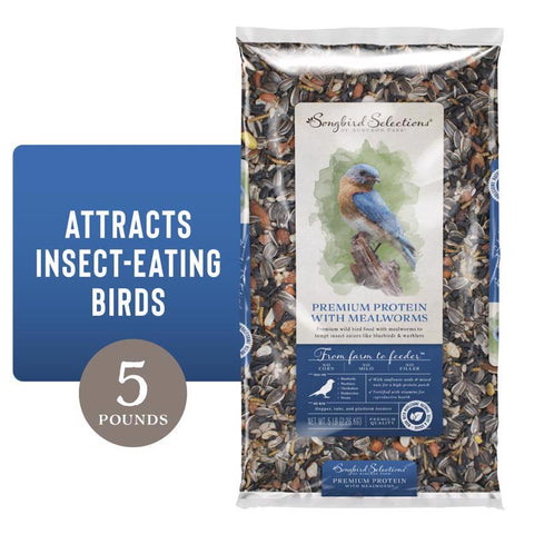 Alimento para aves silvestres Songbird Selections con proteína premium de gusanos de la harina, 5 lb