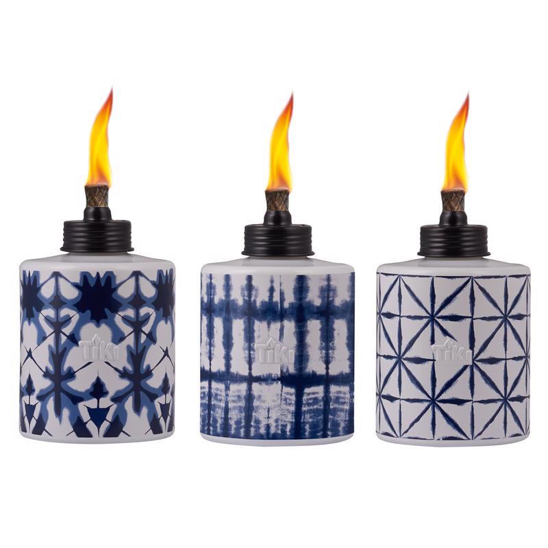TIKI Blue/White Glass 5.75 in. Tiedye Tabletop Torch 1 pc (Pack of 6)