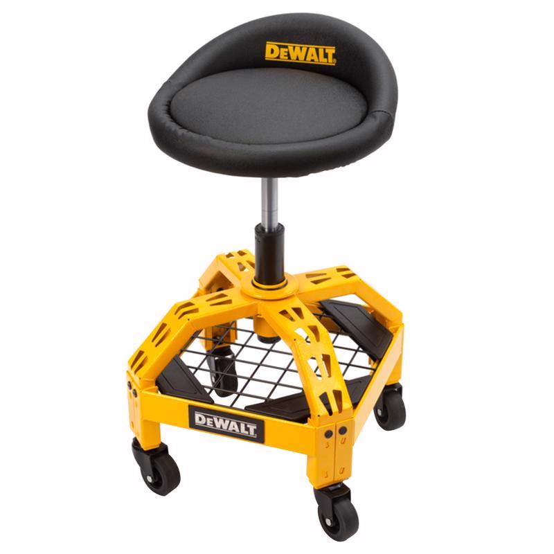 Taburete de taller ajustable giratorio DeWalt de vinilo negro / espuma