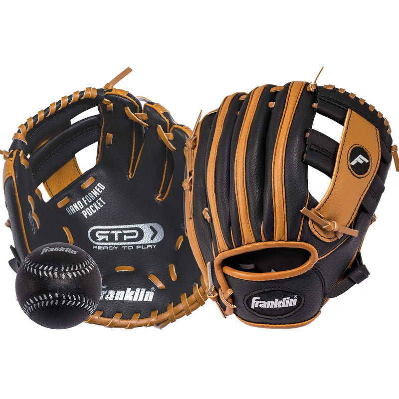 Guante de campo para béisbol T-Ball Franklin RTP negro/beige de PVC para diestros, 9,5 pulg., 1 ud.