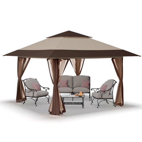 Gazebo instantáneo de lujo Crown Shade One Touch de poliéster 150D con malla, toldo de 13' x 13' con malla