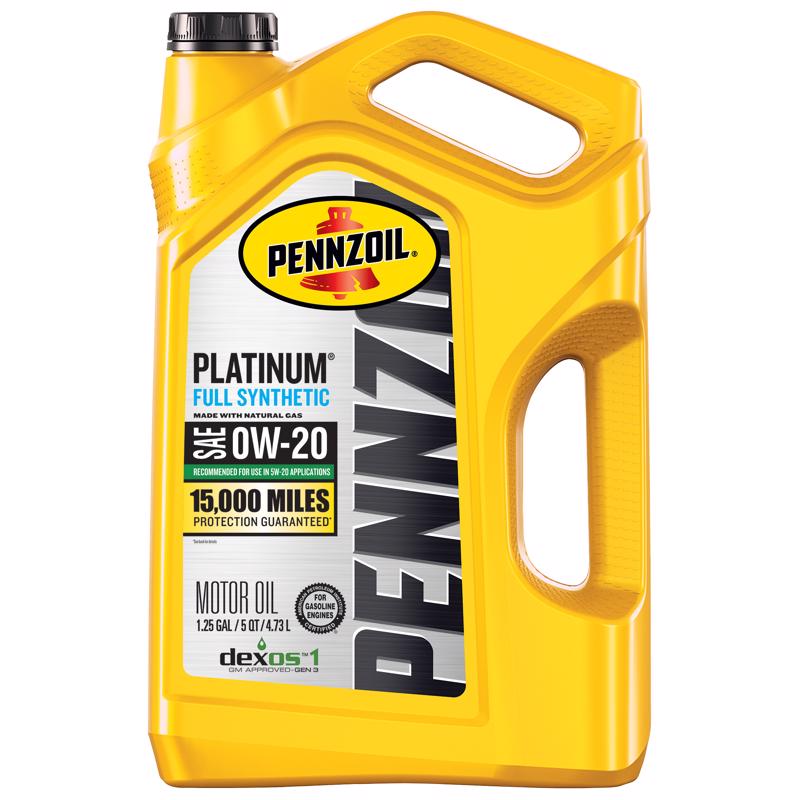 Pennzoil Platinum 0W-20 Gasoline Synthetic Motor Oil 5 qt 1 pk (Pack of 3)