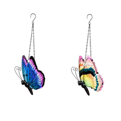 Meadowcreek Assorted Glass/Iron 9.45 in. H Hanging Butterfly Outdoor Decoration (Pack of 6)
