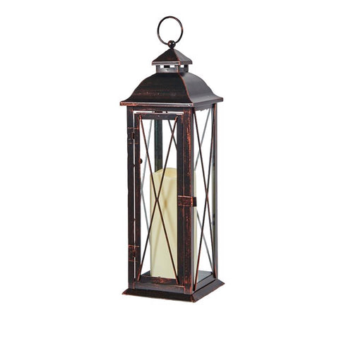 Smart Living 16 in. Glass/Metal Siena Bronze LED Candle Lantern (Pack of 2)