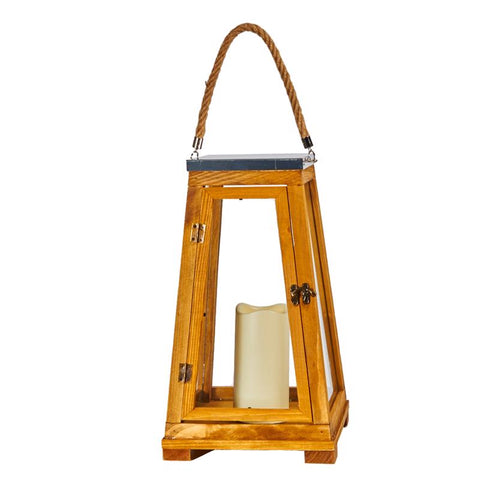 Smart Living 15 in. One Mantle Wood Newport Brown LED Candle Lantern (Pack of 2)
