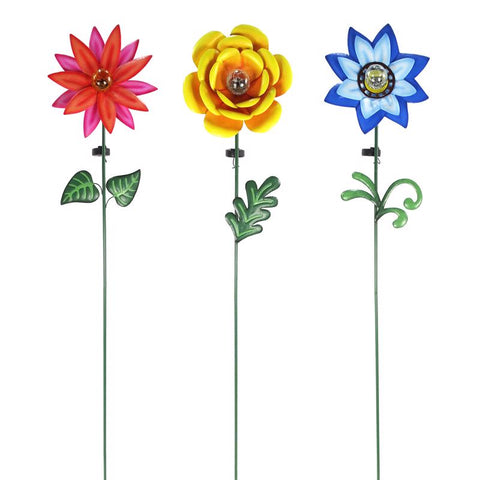 Alpine Multicolored Glass/Metal 60 in. H X 12 in. L X 5 in. W Flower Solar Garden Stake (Pack of 9)