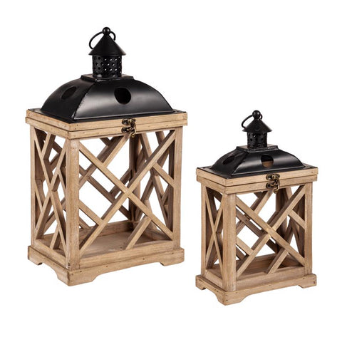 Meadow Creek Two Mantle Metal/Wood Hurricane Black/Brown Lantern (Pack of 2)