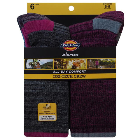 Dickies Dri-Tech Women's 6-9 Crew Socks Assorted (Pack of 2)