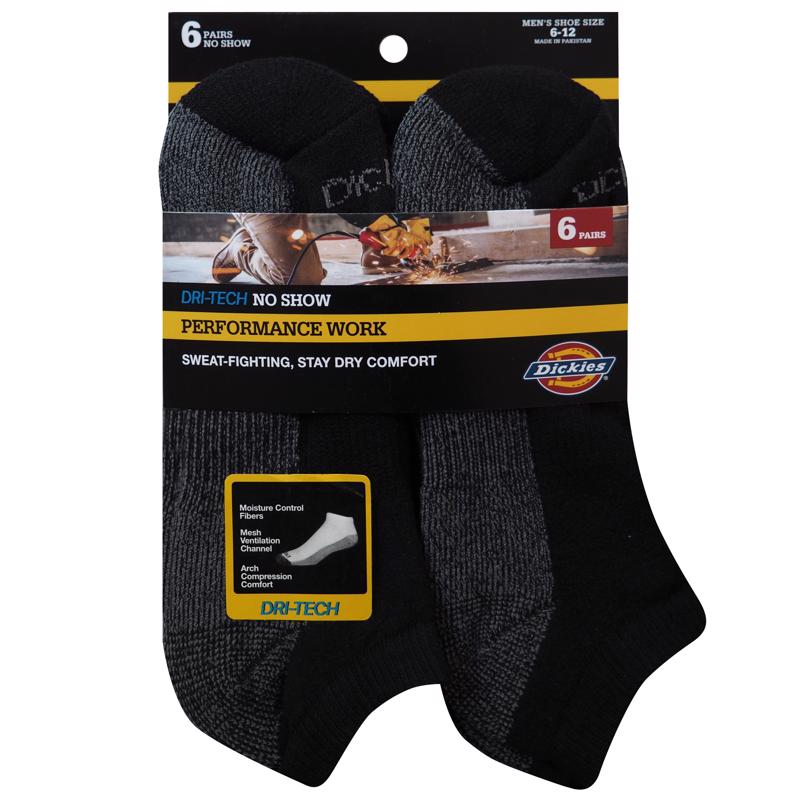 Dickies Dri-Tech Men's 6-12 No-Show Socks Black (Pack of 2)