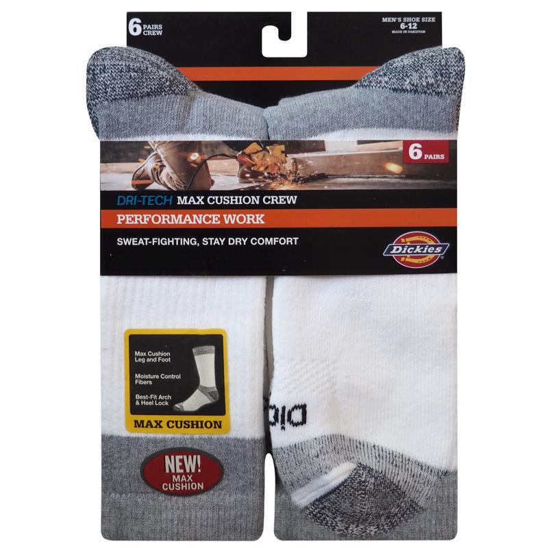 Dickies Dri-Tech Men's 6-12 Cushion Crew Socks White (Pack of 2)