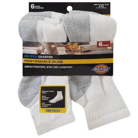 Dickies Dri-Tech Men's 6-12 Quarter Sock White (Pack of 2)