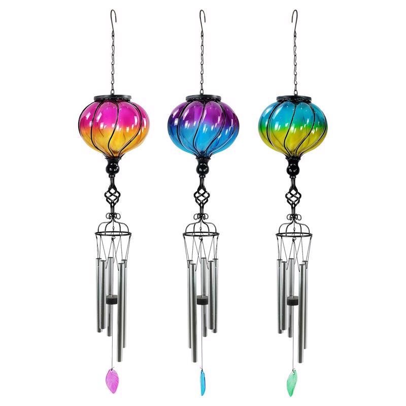 Alpine Assorted Glass/Metal 31 in. Solar Glass Balloon Wind Chime (Pack of 12)