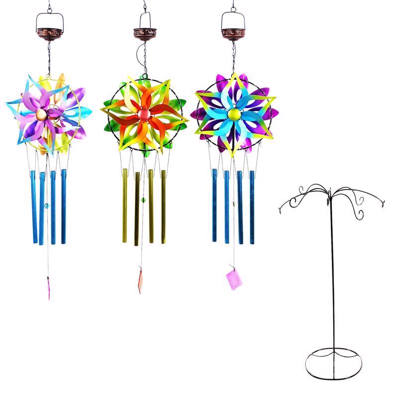 Alpine Assorted Metal 35 in. Solar Kinetic Spinner Wind Chime (Pack of 12)