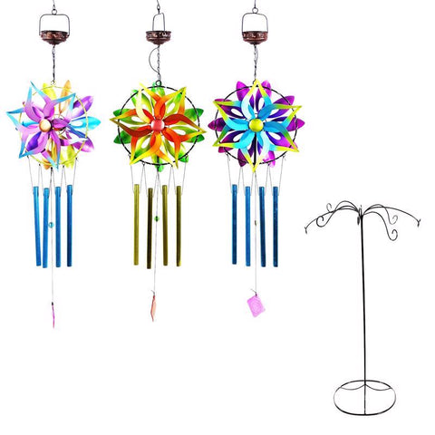 Alpine Assorted Metal 35 in. Solar Kinetic Spinner Wind Chime (Pack of 12)