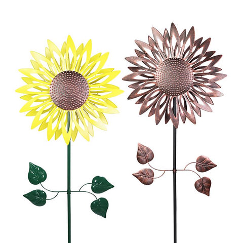 Exhart Estaca de jardín para exteriores Kinetic Sunflower de metal surtido, 84 pulg. de alto (paquete de 6)
