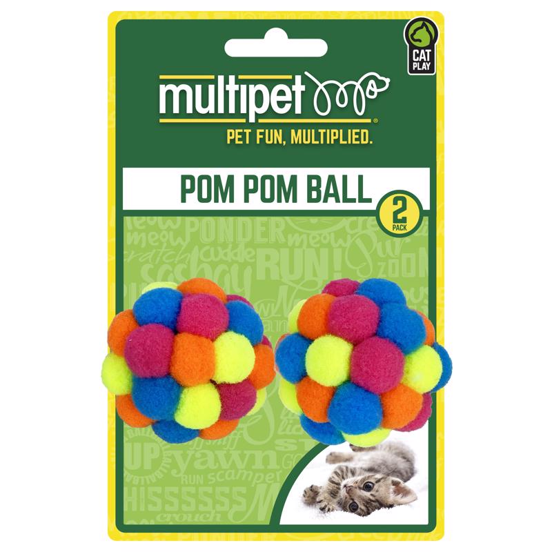 Multipet For Cat Assorted Plush Pom Pom Ball Cat Toy 2 pk