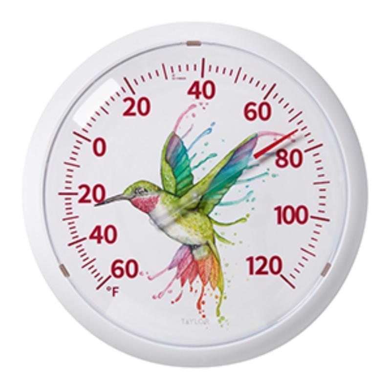 Taylor Hummingbird Design Dial Thermometer Plastic White 13.25 in. (Pack of 4)