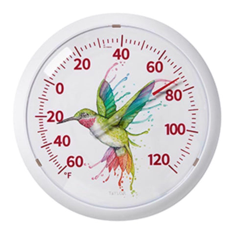 Taylor Hummingbird Design Dial Thermometer Plastic White 13.25 in. (Pack of 4)