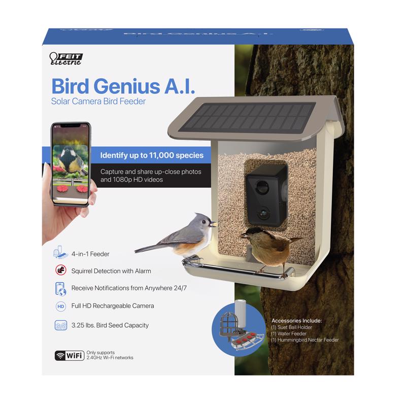 Comedero inteligente para pájaros con cámara solar de 2,5 L Feit Bird Genius A.I. para aves silvestres, 1 puerto