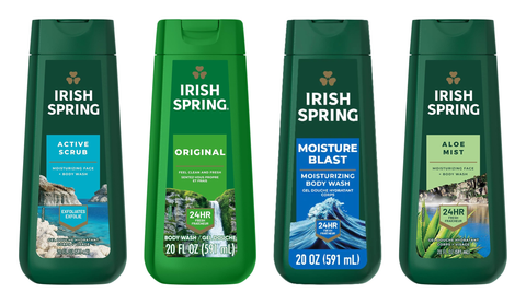 Irish Spring Paquete surtido de geles de baño, 20 oz líq. cada uno, 4 unidades, Original, Aloe Mist, Moisture Blast y Active Scrub