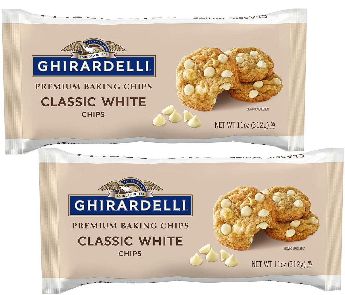 Chispas de chocolate Ghirardelli Premium para repostería, clásicas de chocolate blanco, bolsa de 11 oz (paquete de 2)