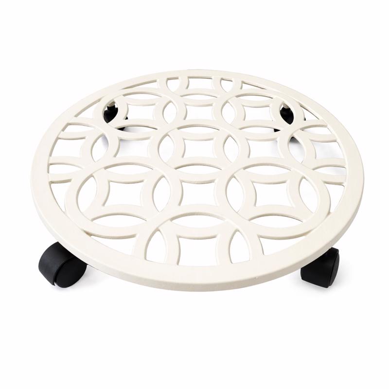 Living Accents 3 in. H Cream Cast Iron Wheeled Plant Stand