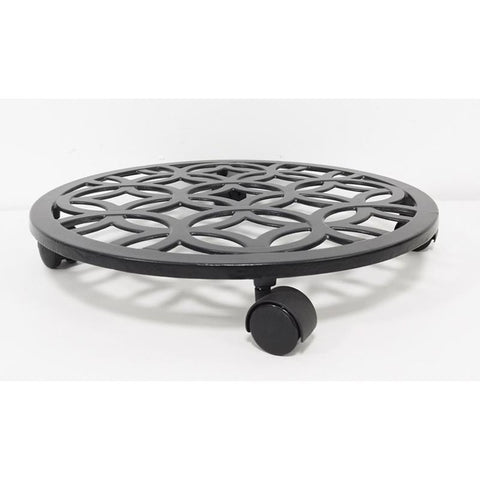 Living Accents 3 in. H Black Iron/Plastic Wheeled Plant Stand