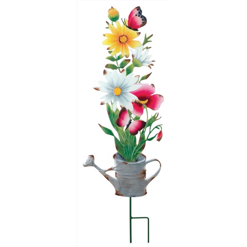 Regal Art & Gift Multicolored Metal 31 in. H X 9 in. L Flower Watering Can Outdoor Garden Stake (Pack of 2)