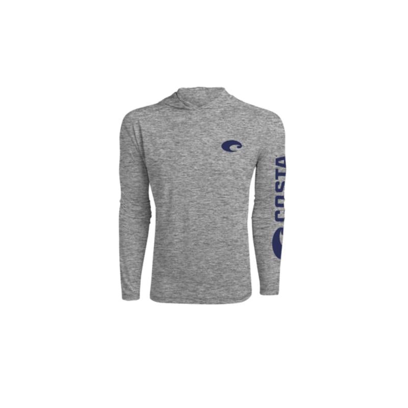 Costa XL Long Sleeve Men's Hooded Heather Gray Technical Hood Tee Shirt