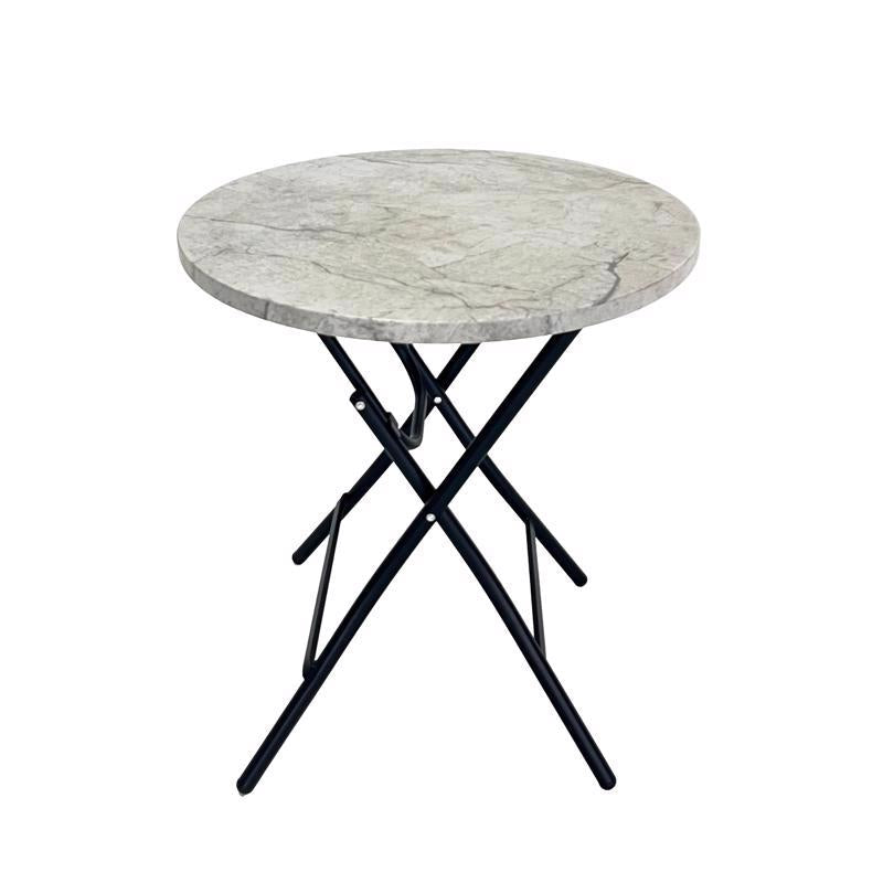Living Accents Stone Finish Cream Round Metal Folding Side Table (Pack of 4)