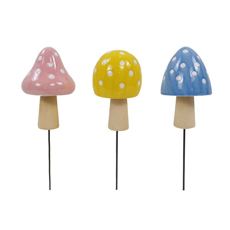 Alpine Multicolored Ceramic 11 in. H Mushroom Planter Stake (Pack of 9)