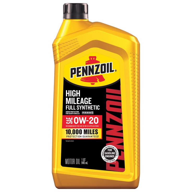 Pennzoil Full Synthetic 0W-20 High Mileage Motor Oil 1 qt 1 pk (Pack of 6)