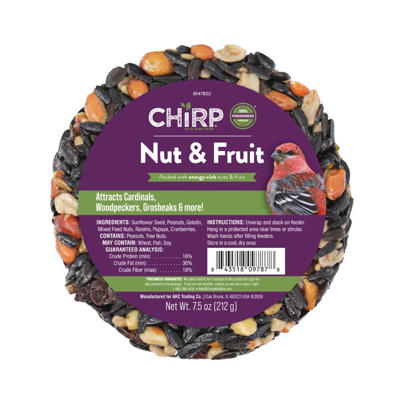 Chirp Nut and Fruit Wild Bird Seed Cake 7.5 oz (Pack of 6)