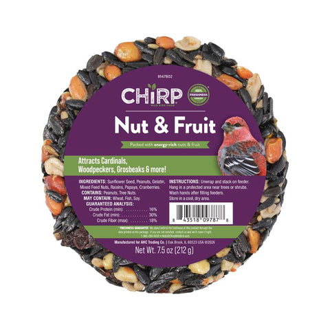 Chirp Nut and Fruit Wild Bird Seed Cake 7.5 oz (Pack of 6)
