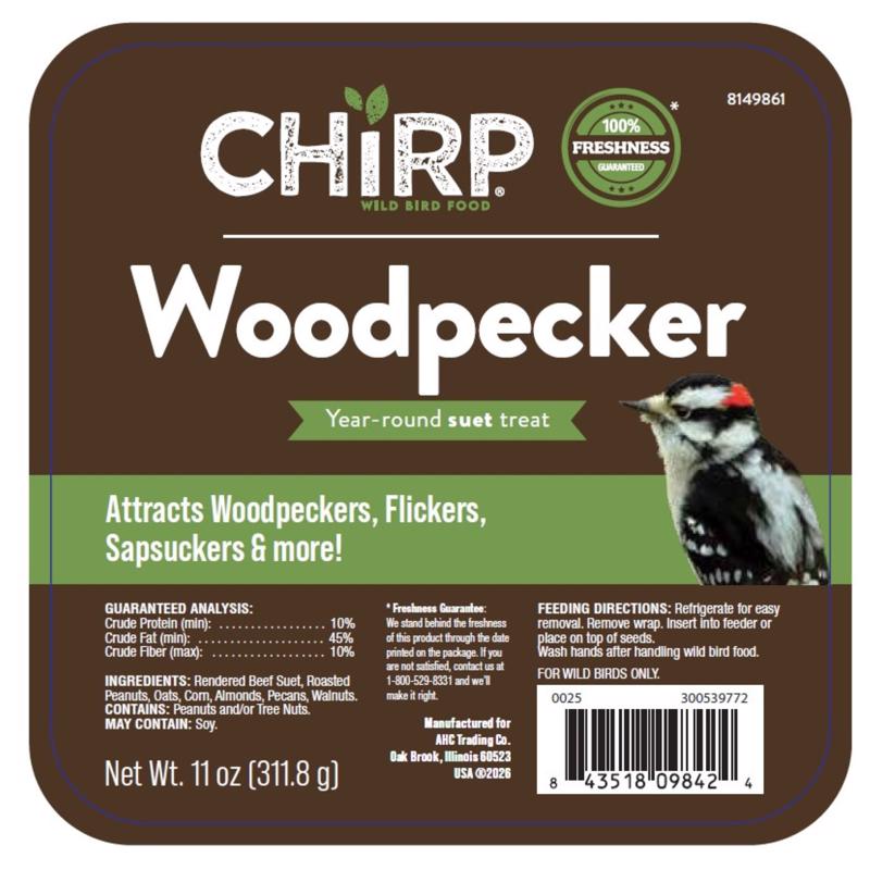 Chirp Woodpecker Suet Mezcla de semillas y sebo 11 oz (Paquete de 12)
