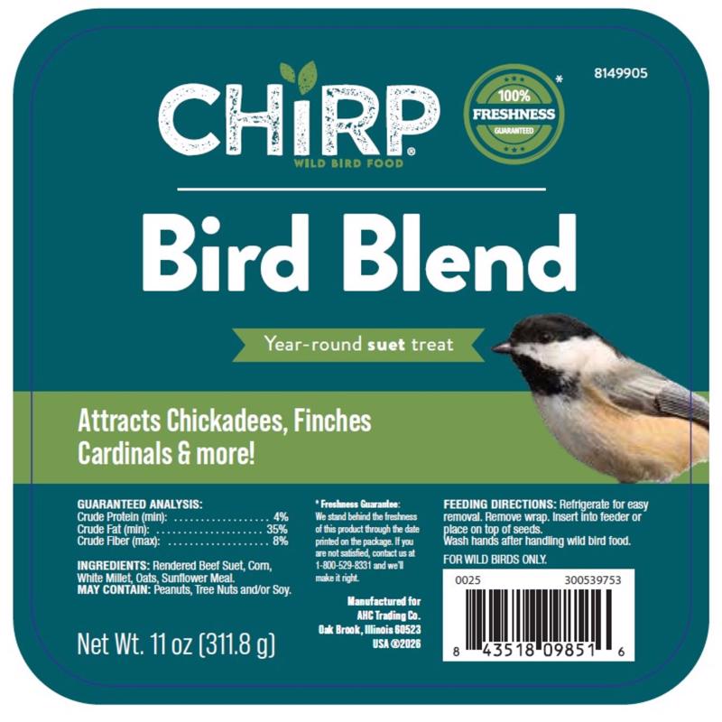 Manteca para pájaros Chirp Bird Blend con mezcla de semillas, 11 oz (paquete de 12)