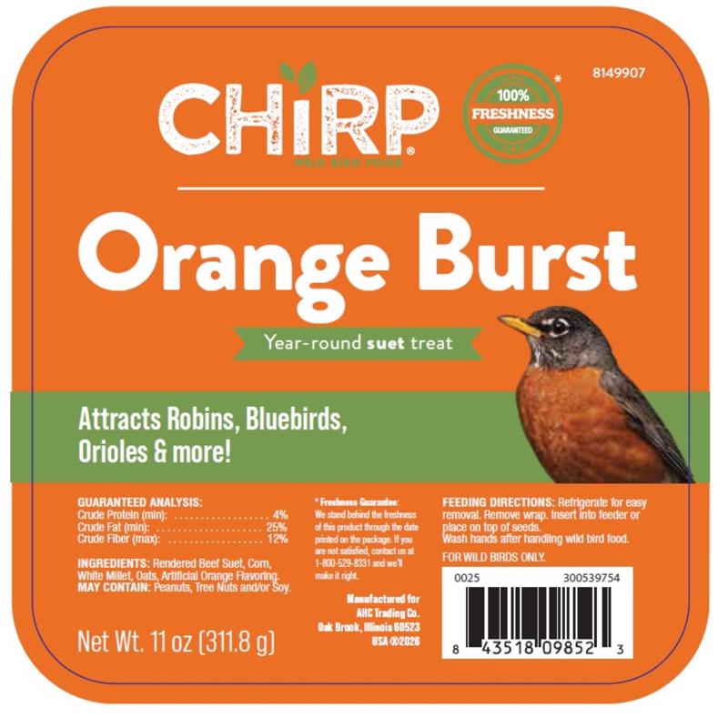 Chirp Orange Burst Suet Orange Suet 11 oz (Paquete de 12)