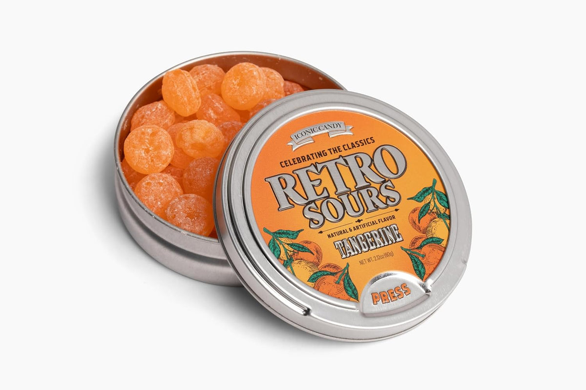 Iconic Retro Sours Candy, 60g Tin, 8-Pack, Sour Hard Candy, Retro Candy
